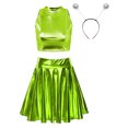 thumbnail image 3 of Disfraz de astronauta espacial para mujer, camiseta sin mangas corta metálica brillante con falda, aro de pelo de extraterrestre, ropa de fiesta temática para discoteca, 3 of 5
