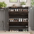 thumbnail image 2 of VEANERWOOD Armoire à Chaussures Moderne avec 4 Portes Rabattables et Étagère de Rangement Réglable pour Couloir et Entrée, Étagère à Chaussures Autoportante Étroite avec Tablette Ouverte, Brun Foncé, 2 of 7
