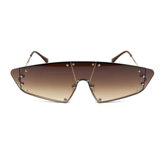 Futuristic Robotic Narrow Shield Retro Trendy Sunglasses Gold Brown