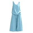 thumbnail image 7 of sdhkgrrt Women's 2 Piece Lounge Outfit V Neck Sleeveless Tank Matching Wide Leg Pants Loose Boho Vacation Casual Set Solid Travel Tracksuit Clothing, Light Blue S, 7 of 7