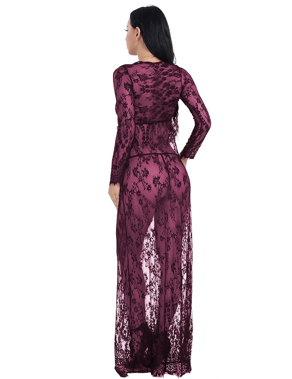 Lily Women's Lingerie Sexy Sheer V-Neck Lace Nightgown Nightdress G-String Babydoll Sleepwear Nightwear 2 Piece Set