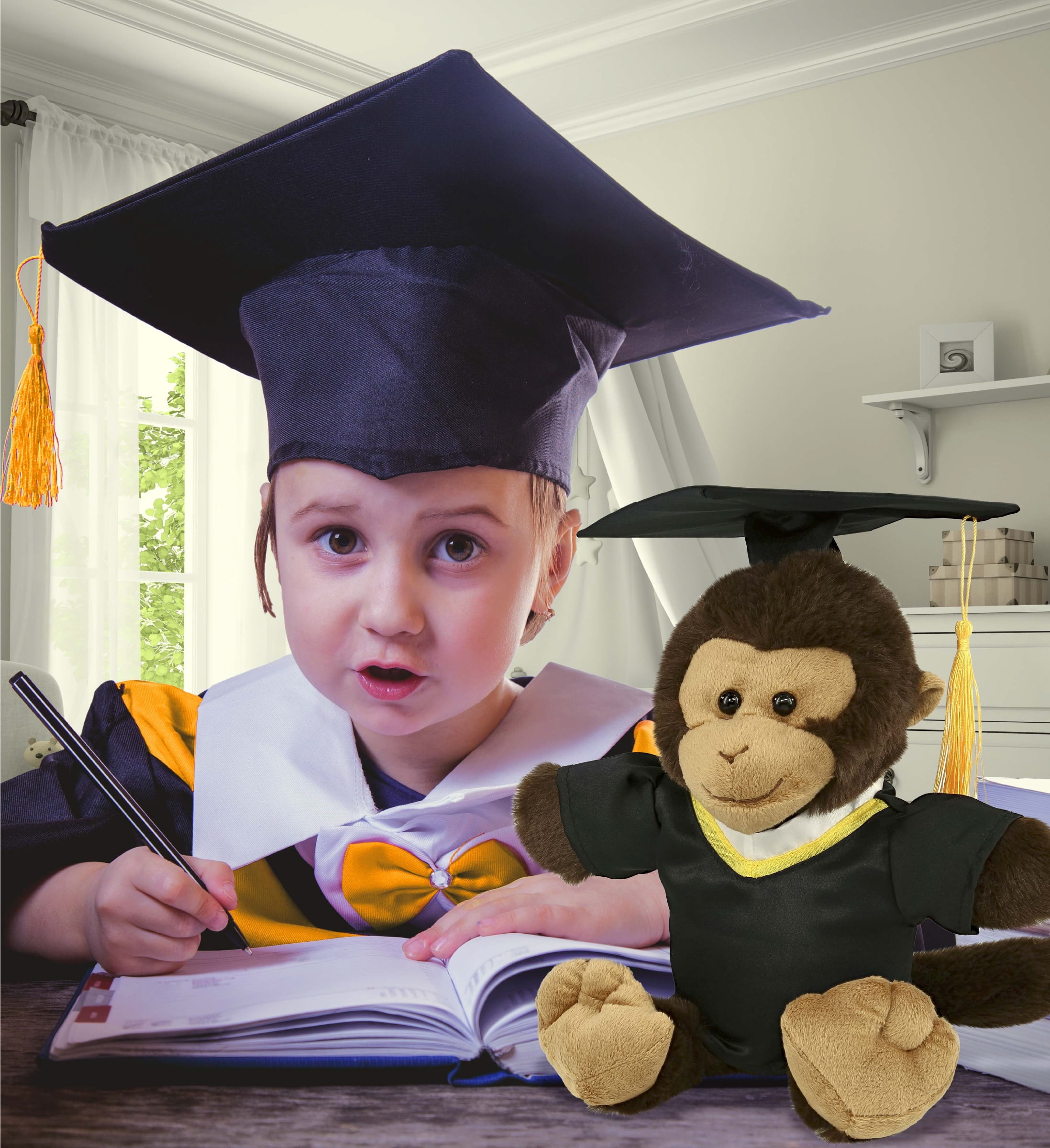 DolliBu Monkey Graduation Plush Toy - Soft Huggable Graduation Stuffed Animal Dress Up with Gown and Cap with Tassel Outfit - Cute Congratulatory Graduation Gift - 9 Inches