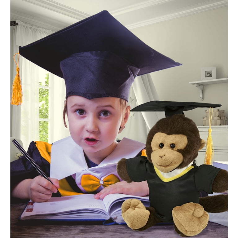 DolliBu Monkey Graduation Plush Toy - 9 Inch Stuffed Animal In Cap & Gown, Personalizable Gift