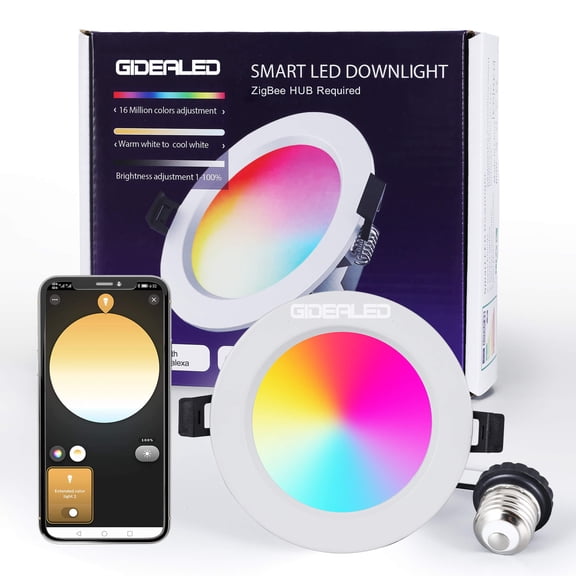 GIDEALED ZigBee LED lighting fixtures Downlight 4 Inch RGBCCT Work with Hub Bridge/Echo Plus for APP/Alexa Voice Control Color Change Dimmable LED Lamps Can Lights Ceiling Lighting