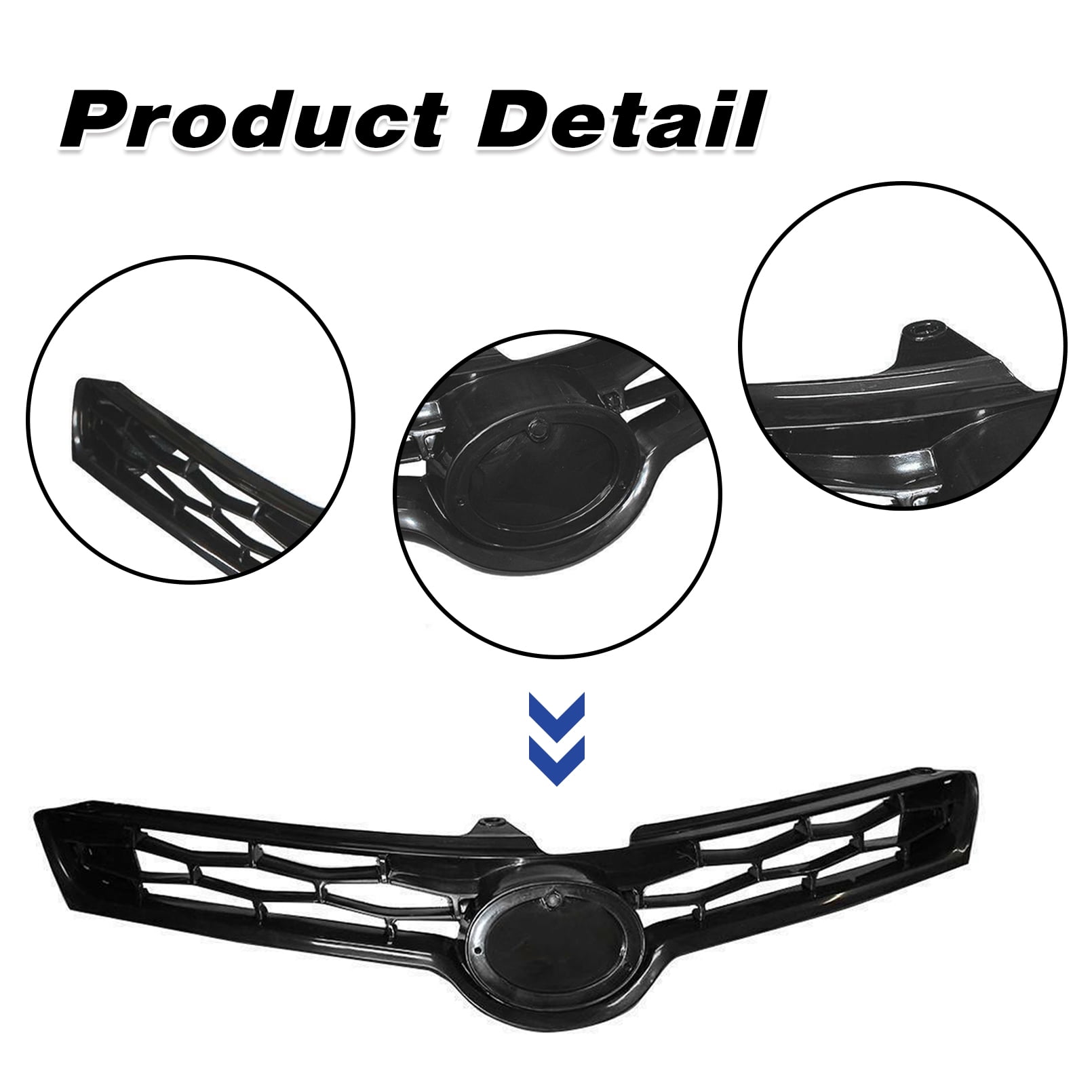 Front Bumper Grill Grille Assembly Fit For 2014 2015 2016 Toyota Corolla S, Black With Chrome Trim (Upper & Lower Grille)