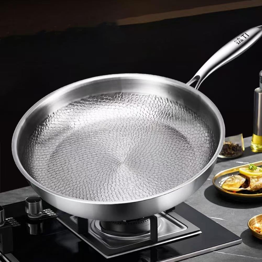 Titanium Steel Frying Pan Uncoated Non Stick Pan Fish Scale Hammer Pattern for Induction Household Frying Cooktop Pan Steak Heats Frying Scratch-Resistant, Pans, Even Cookware Cooks Stick Cook