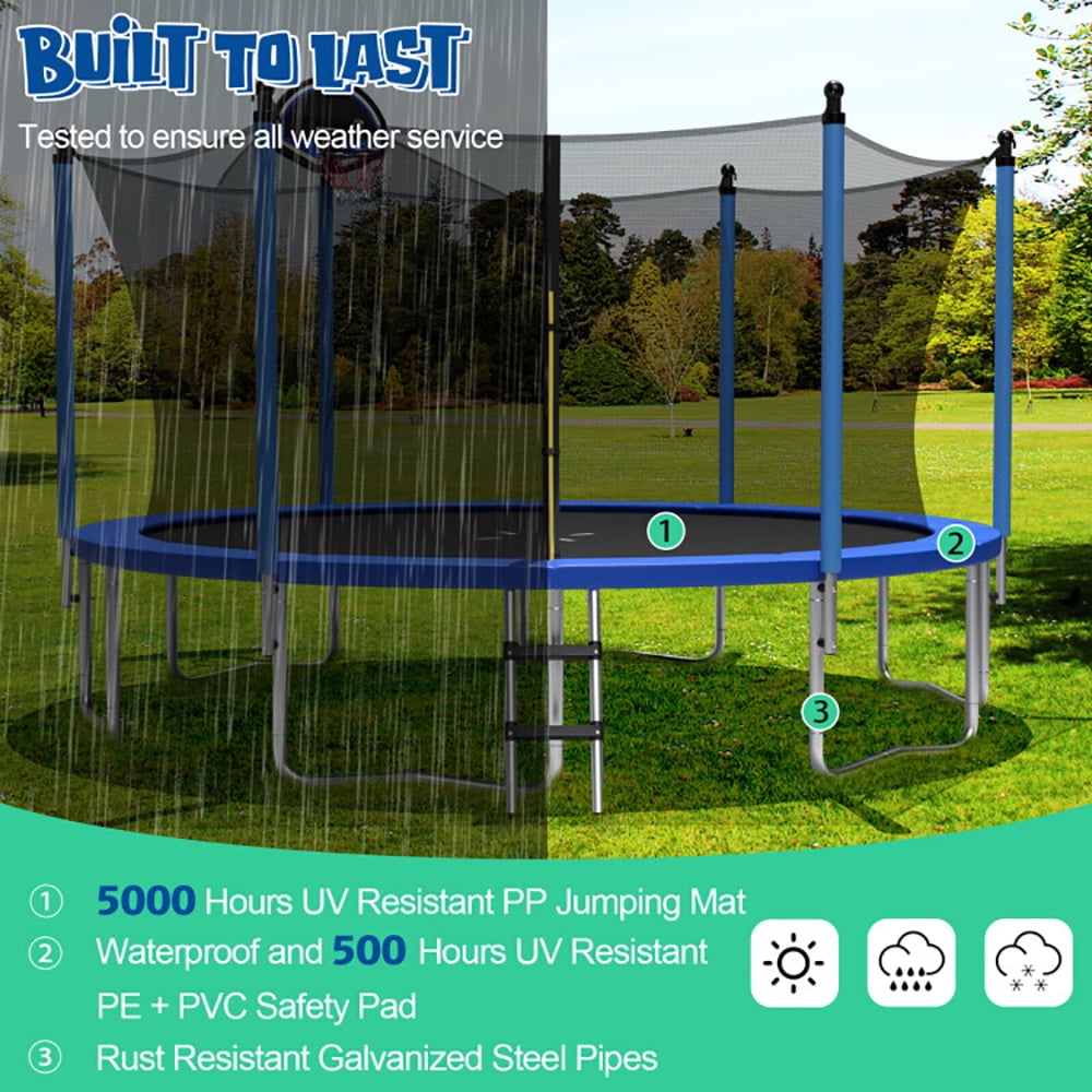 Barara King Backyard Trampoline, Trampoline,Outdoor Recreational Trampoline with Ladder and Enclosure Net-12 ft