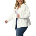 thumbnail image 4 of Agnes Orinda Plus Size Denim Jacket for Women Long Sleeve Button Down Washed Front Trucker Jean Jacket 3X White, 4 of 6