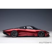 McLaren Speedtail Volcano Red Metallic with Black Top and Suitcase Accessories 1 18 Model Car by Autoart