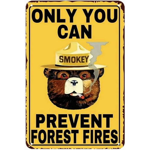 Smokey Bear Only You Can Prevent Forest Fires tin sign, Vintage Smokey the Bear metal sign print Aesthetic Room Decoration for Home Bedroom Dorm Bathroom Wall Decor 8X12 inch