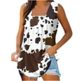 thumbnail image 2 of ICHUANYI Clearance Women's Fashion Prinded Square Neck Comfortable Loose T-shirt Sleeveless Blouse Casual Tops(Coffee, L) ICHUANYI WER2023081504658, 2 of 5