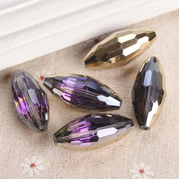 U8MO 5pcs 36x16mm Big Rugby Oval Faceted Crystal Glass Loose Beads For DIY Jewelry-Gold Rose