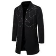 thumbnail image 2 of Herrnalise Men's Fashion Embroidery Medium Long Casual Woolen Coat Coat Long Sleeve Stand Collar Single Breasted Pocket Brushed Trench Coat Black, 2 of 5