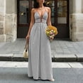 thumbnail image 2 of FAVIPT Women's Sleeveless Maxi Dress Stripes Printed Cocktail Party Sundress Deep V Neck Halter Backless Smocked Dresses Gray,XL, 2 of 8
