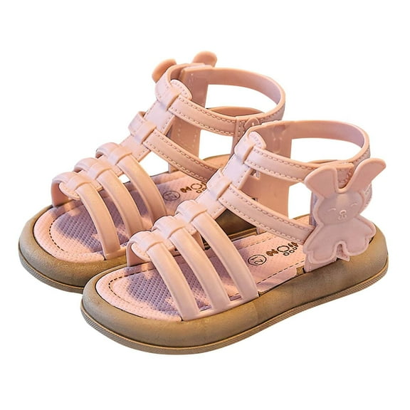 ZACPNCV Girl's Sandals Clear Rhinestone Glitter Ankle Strap Flat Sandals Summer Beach Vacation Sandal Pink 2-2.5 Years