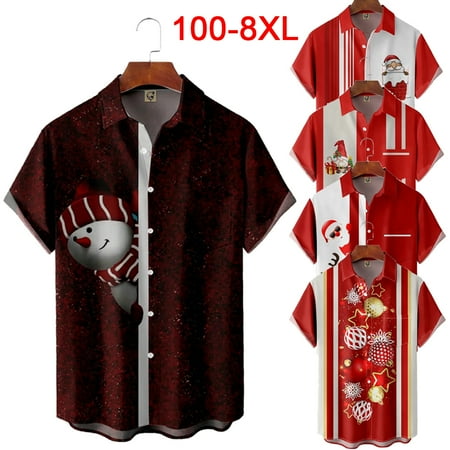 

FUNIER Men s Christmas Shirts Christmas Print Casual Short Sleeve Button-Down Hawaiian Shirts Shirts Christmas Gift for Men