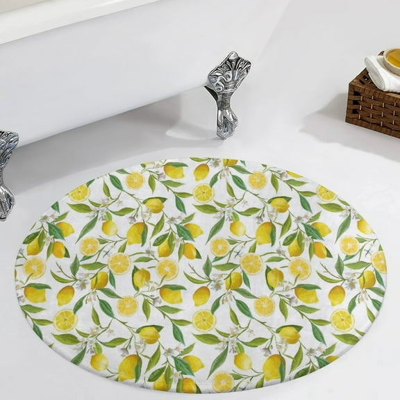 Limoncello, Lemon Vine Round Carpet Circle Rug Outdoor Patio Area Rug Washable Large Area Rugs Hallway Room Decor Fitness Mats