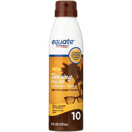 (2 pack) Equate Tanning Dry Oil Sunscreen Spray, SPF 10, 6 fl (Best Sun Tanning Oil)