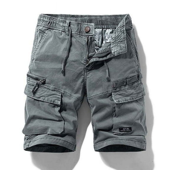 Xysaqa Men's Cotton Cargo Shorts Summer Lightweight Drawstring Elastic Waist Shorts Loose Fit Casual Outdoor Shorts with Multi Pocket