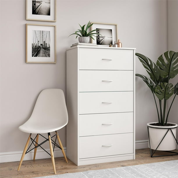 Mainstays Classic 5 Drawer Dresser White Finish Walmart Com