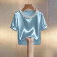 thumbnail image 4 of Women's Solid Color Casual Short Sleeve Round Neck T-Shirt Top for Summer, 4 of 5