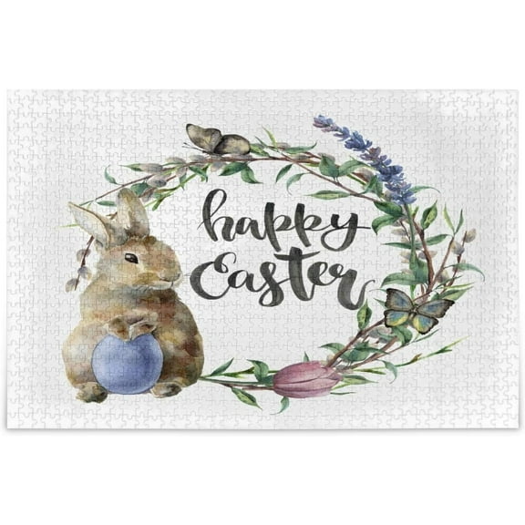 FREEAMG Happy Easter Bunny Wreath Puzzle for Adults 1000 Piece Puzzles Game DIY Toys Creative Gift Home Decorations