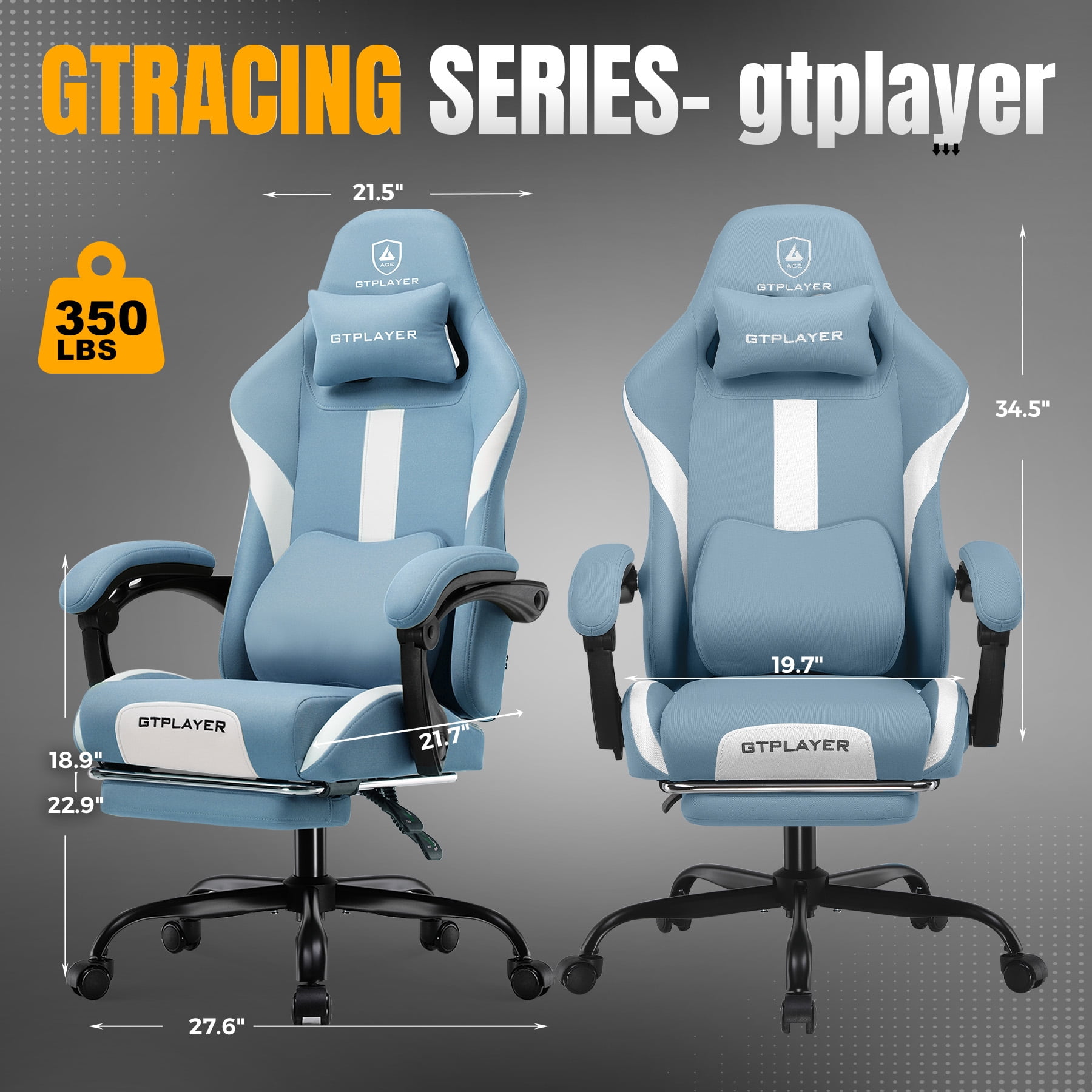 GTPLAYER Ace ProMotion Fabric Gaming Chair with Footrest, Blue