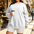 thumbnail image 2 of Women's Plus Size Crewneck Sweatshirt Oversized Long Sleeve Pullover with Chest Pocket Casual Fleece Top for Fall Winter Daily Wear, 2 of 9