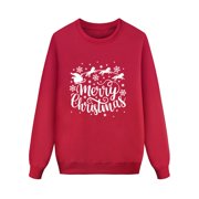 STORMDOING Christmas Long Sleeve Letter Print Hoodless Pullover Sweatshirt Blouse Xmas Holiday Family Matching Outfit Pajamas Family Matching Set of 4 Family Christmas Flannel Pajamas Set