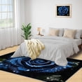thumbnail image 4 of Blue Rose Rugs for Living Room - 3D Roses Area Rug, 3x5 Rug, Black Background Washable Non Slip Rugs, Black Blue Carpet, Modern Floral Carpet - Wedding Valentines Day Home Decor Gifts for Women, 4 of 4