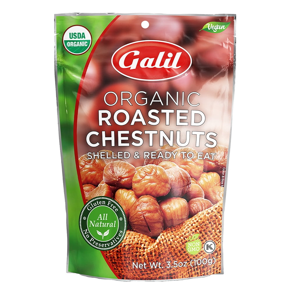 Galil Ready-to-Eat Organic Roasted Chestnuts, Gluten Free and Shelled, 3.5 oz, 24-Pack