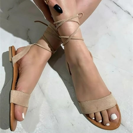 

Sunvit Women s Flat Sandals- Roman Open Toe Beach Sandals Casual Thin Straps Summer Slide Sandals #917 Khaki