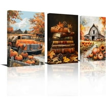 Hieng Fall Wall Art Pumpkin Picture 3 Pieces Autumn Harvest Wall Decor Fall Themed Canvas Thanksgiving Painting Prints for Kitchen Fall Party Decor Unframed