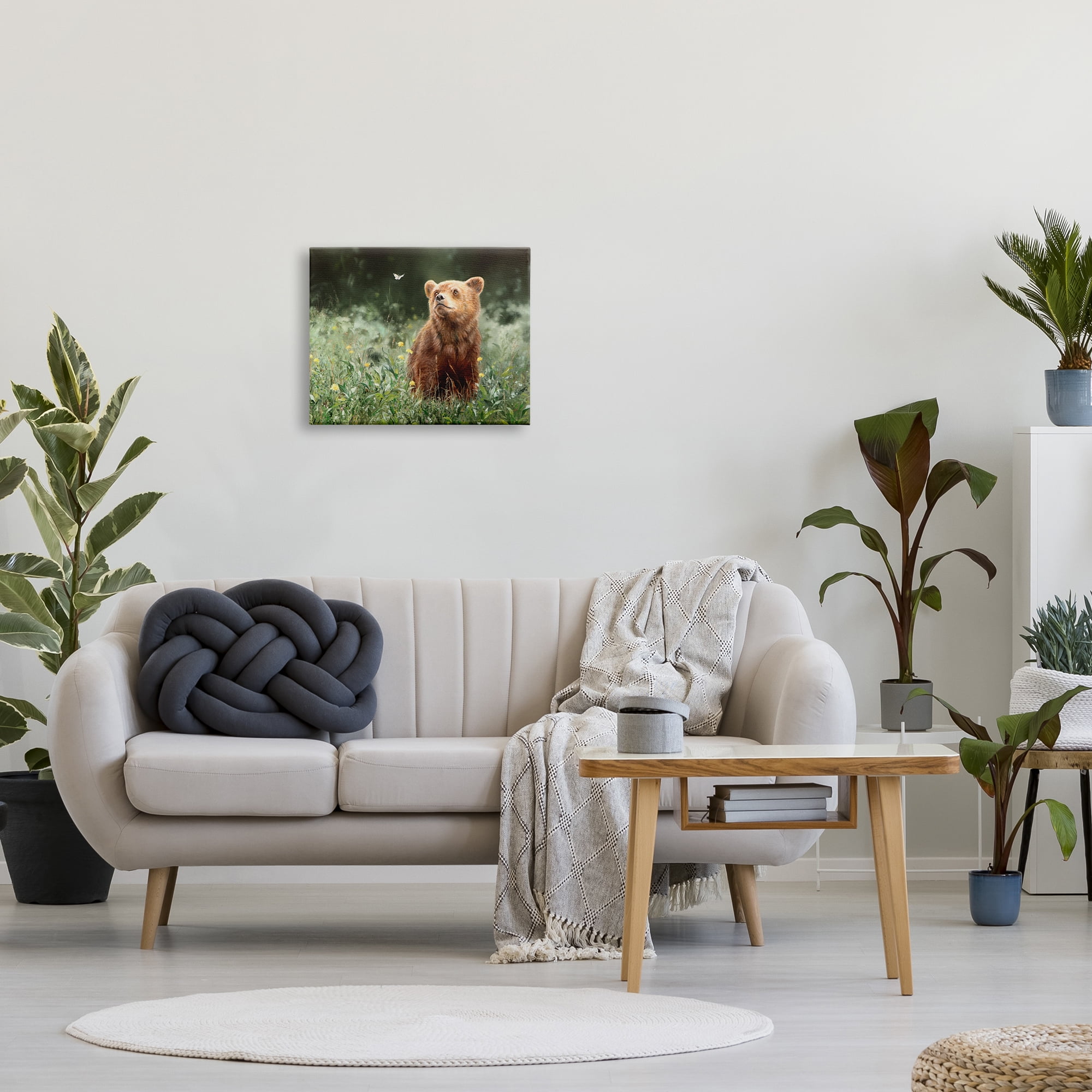 Stupell Industries Bear & Butterfly in Meadow Animals & Insects Photography Gallery Wrapped Canvas Print Wall Art, 20 x 16