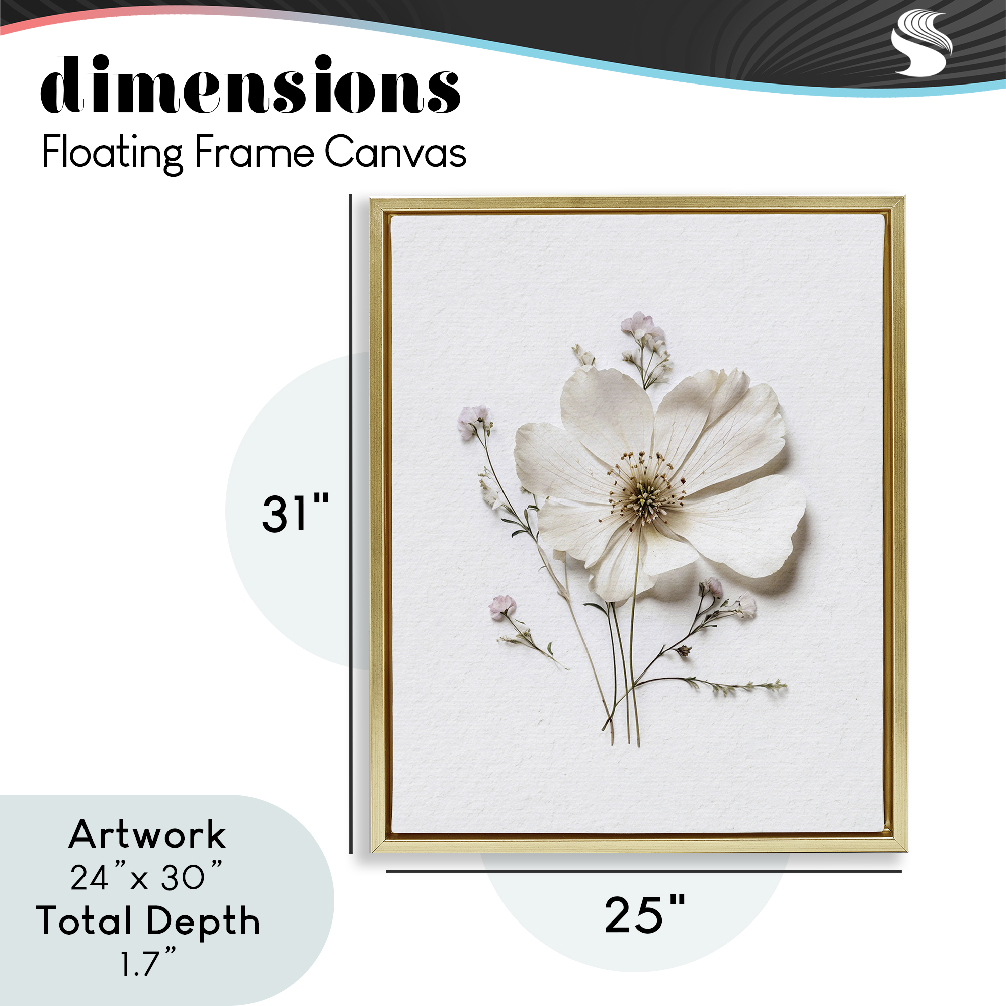 Simple Pressed Cottage Flower Gold Framed Floater Canvas Wall Art, design by Lettered and Lined