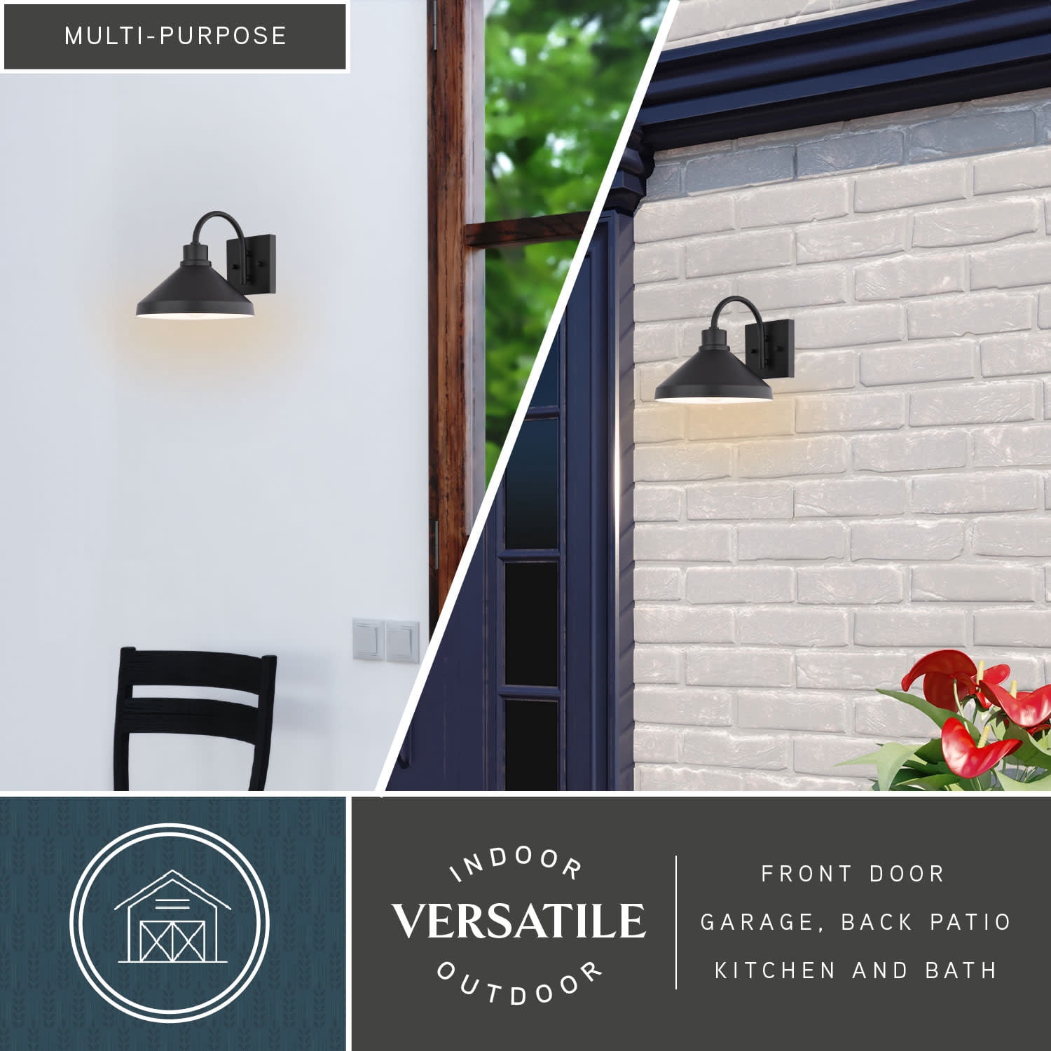 VAXCEL Highland Park Matte Black White Outdoor Wall Sconce Light, LED Compatible