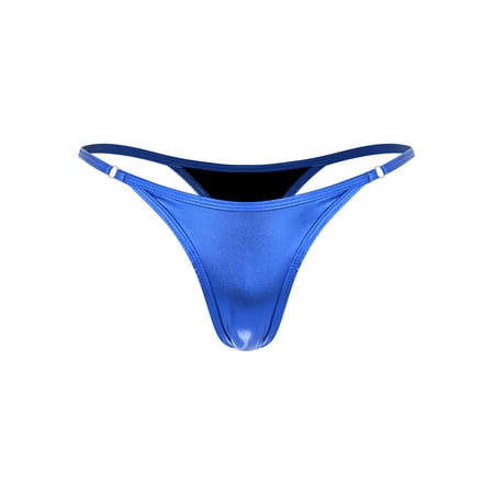 Aiihoo Women s Swimwear Bikini Bottoms High Waist Metallic G-String Underwear Micro Panty Blue M