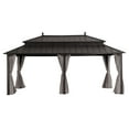 thumbnail image 2 of Sunjoy 20x12 Outdoor Gazebo Clearance Steel Hardtop with Curtain and Netting,Brown Aluminum Posts,Kingston Series, 2 of 17