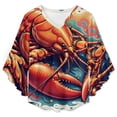 thumbnail image 4 of Colorful Lobster Illustration Women's V-Neck Blouse With 3/4 Ruffled Bell Sleeves Casual Top Ladies Blouses, 4 of 7