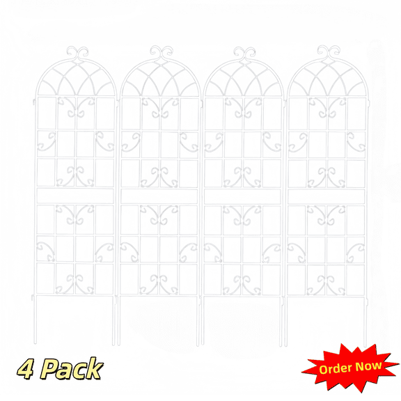Tcbosik 4 Pack Metal Garden Trellis for Climbing Plants, 71" x 19.7" Outdoor Decoration for Backyard, Patio, Lawn, Cream White
