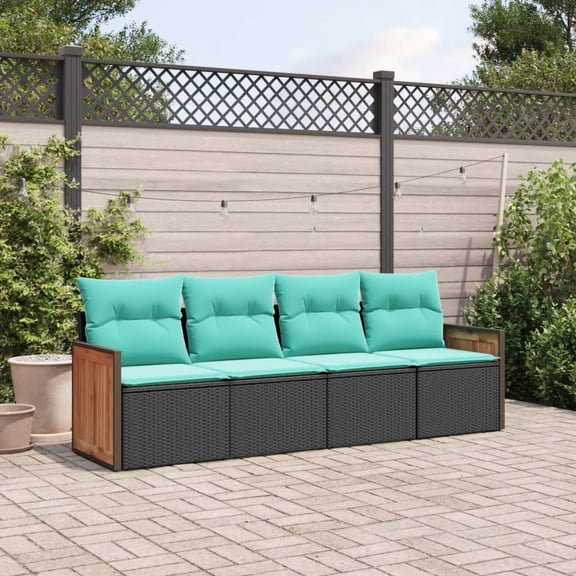 vidaXL Garden Sofa Set Black PE Rattan 4 Piece Set Adjustable Feet