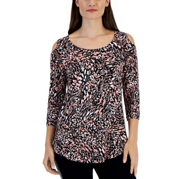 Women's Splashed Animal-Print Top Deep Black Combo L