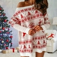 thumbnail image 4 of Off Shoulder Christmas Sweater Dress Knitting Pullover for Party Holiday White M, 4 of 7
