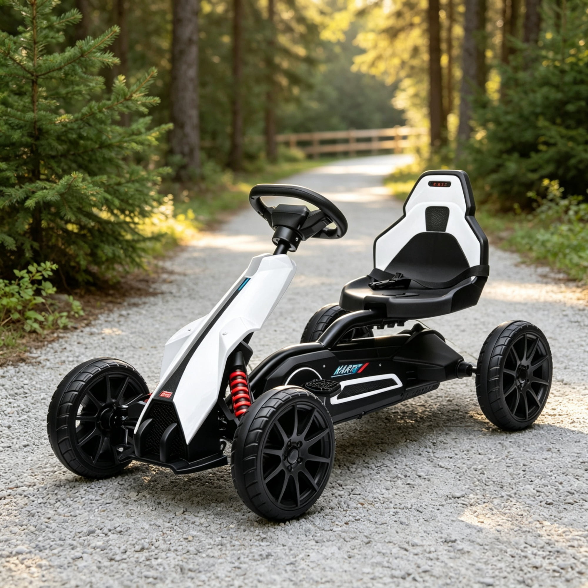 Kids Pedal Go Kart, Adjustable Seat, Full Swing Axle, All-Terrain Ride On Toy, White