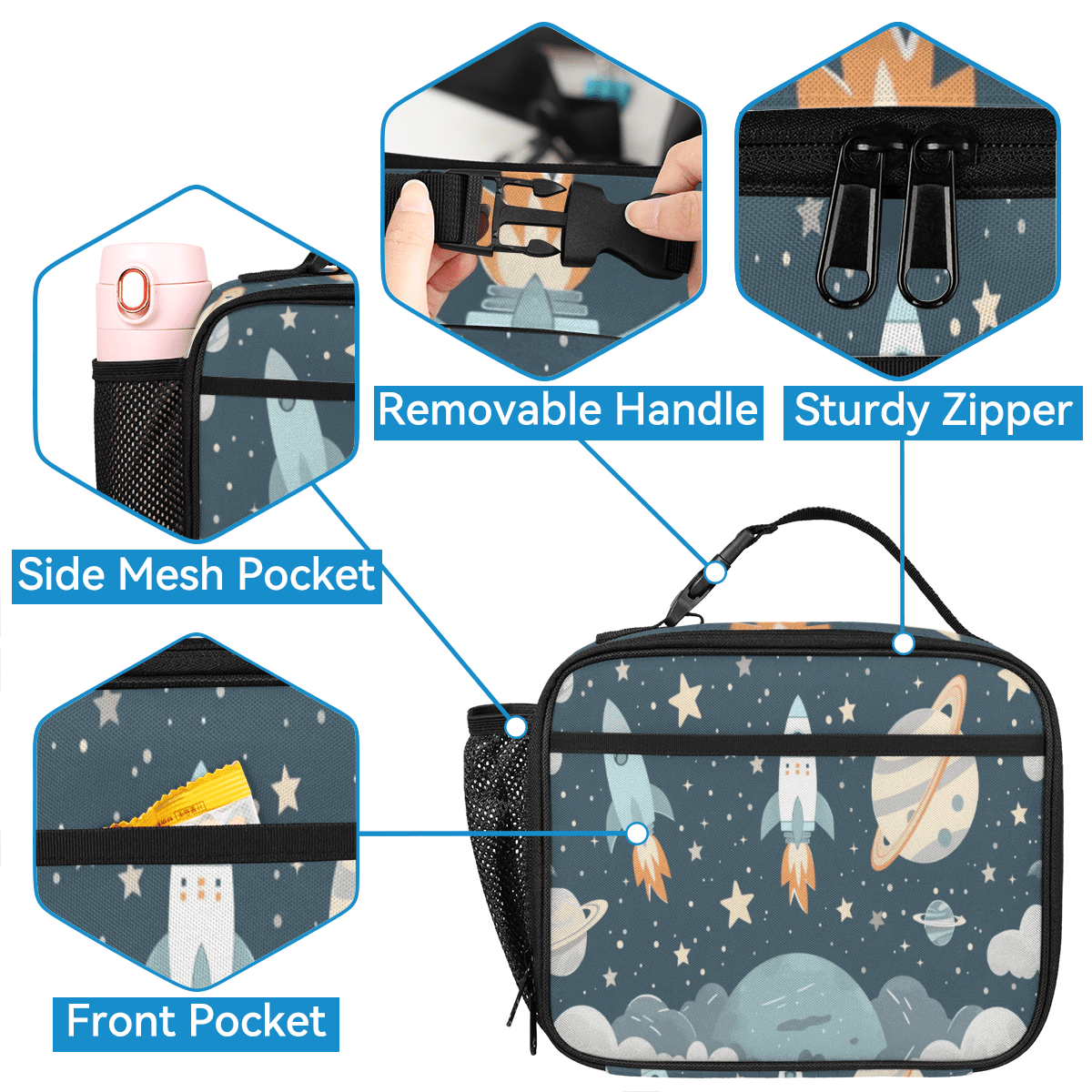 Herdesigns Universe Galaxy Space Large Backpack Set with Lunch Box Lightweight Water Resistant Travel Laptop Backpacks Casual Daypacks for Women Men