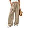 thumbnail image 4 of ABSUYY Womens High Waist Wide Leg Sweatpants, Loose Fit Lounge Pants with Pockets, Comfy Pull-On Trousers, Khaki,Size 2XL, 4 of 7