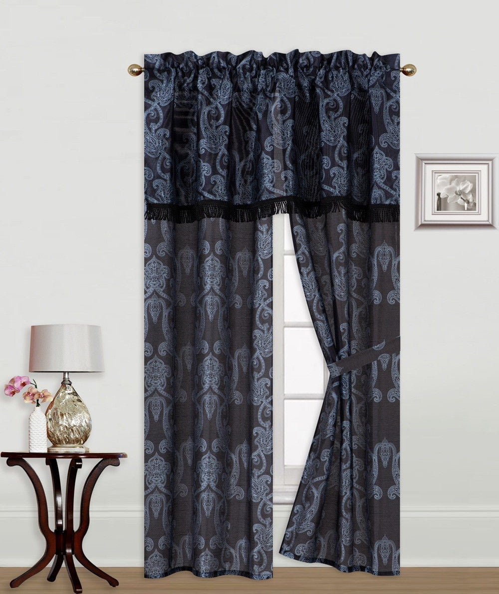5PC SET SOLID ROD POCKET WINDOW CURTAIN WITH VALANCE AND TIE BACK R1