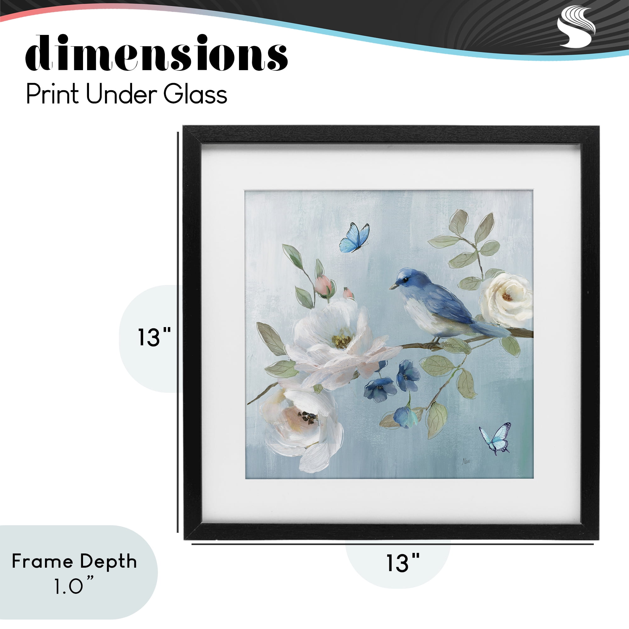 Stupell Industries Pastel Blue Bird Blooms Black Framed Print Under Glass, design by Nan