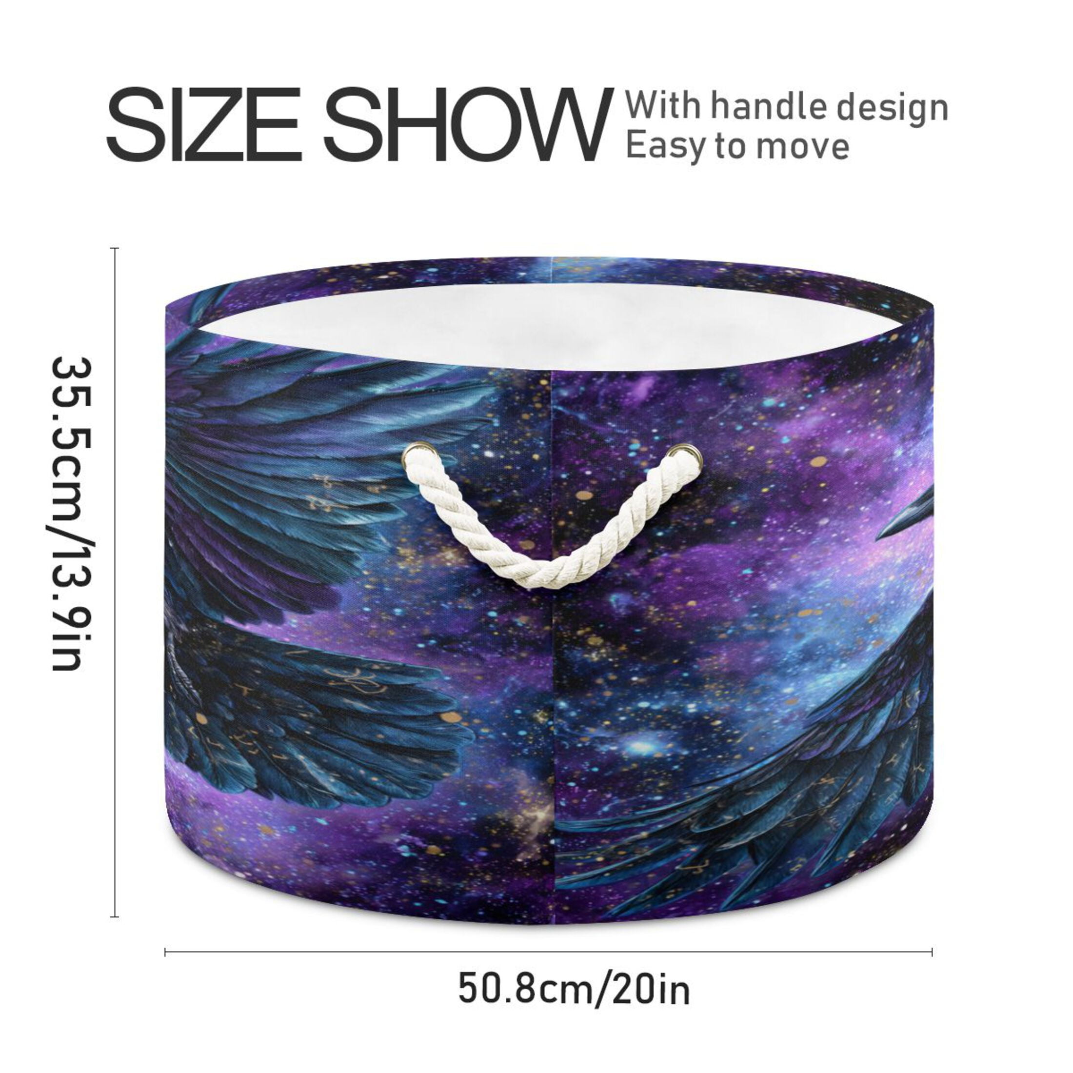 Round Toy Storage Basket Foldable Storage Basket for Home Decor Laundry Basket20" x 14" Black Raven