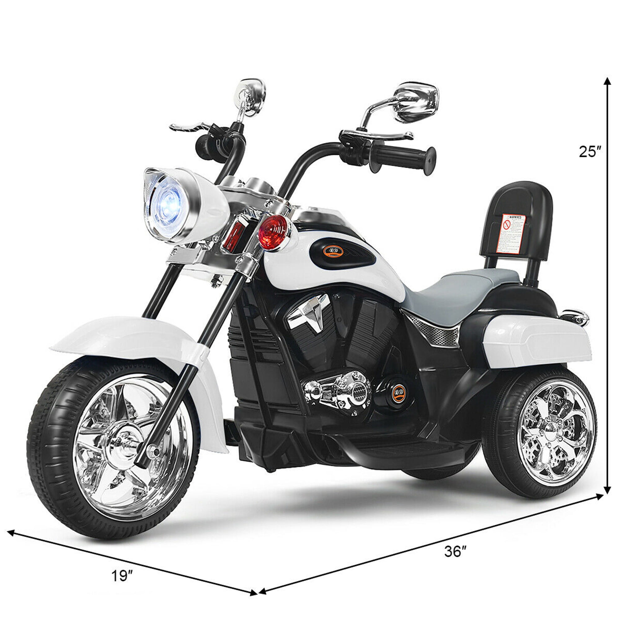 Gymax 6V Kids Ride On Chopper Motorcycle 3 Wheel Trike with Headlight White